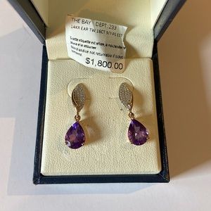 14k rose gold diamond amethyst raindrop earrings